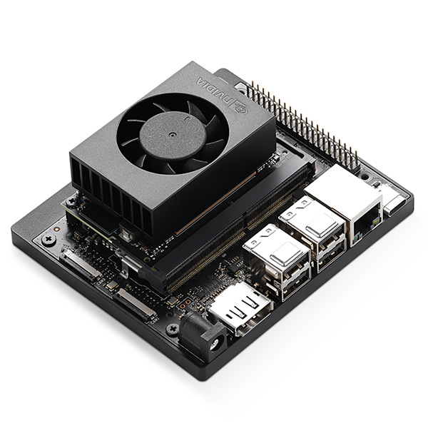 The front of the NVIDIA Jetson Orin Nano single-board computer development kit.